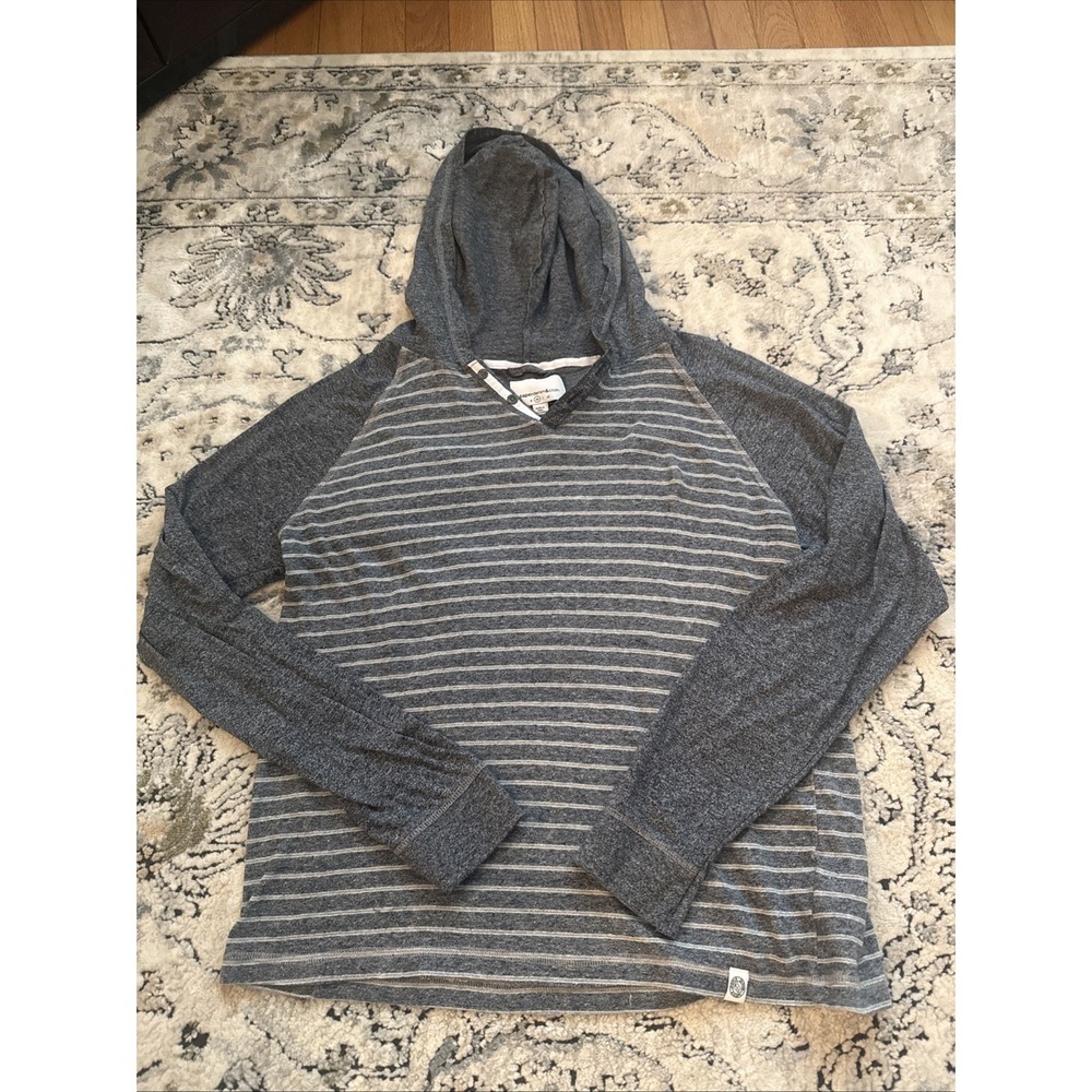 Paper Denim & Cloth Hoodie Men's Medium Sweater Gray Navy Striped Lightweight